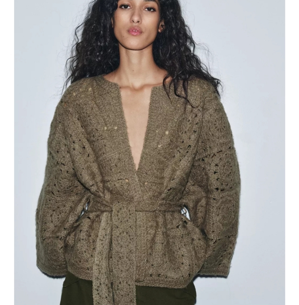 ZARA ZW COLLECTION NWT WRAP CARDIGAN LIGHT KHAKI BLOGGERS FAVE wool blend